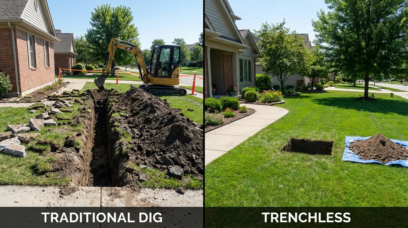 Trenchless sewer repair with minimal yard damage versus traditional excavation in Hazel Park, MI